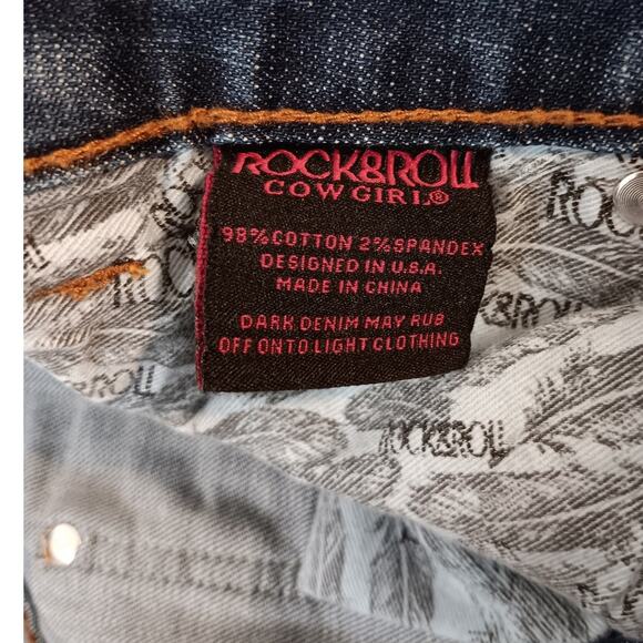 Rock & Roll Cowgirl Boyfriend Jeans 27 30"X32" Blue Embroidered Southwestern - Picture 9 of 15